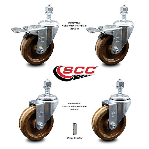 Service Caster 4 Inch High Temp Phenolic Wheel Swivel 1/2 Inch Stem Caster Total Lock Brake, 2PK SCC-TSTTL20S414-PHSHT-121315-2-S-2 - main
